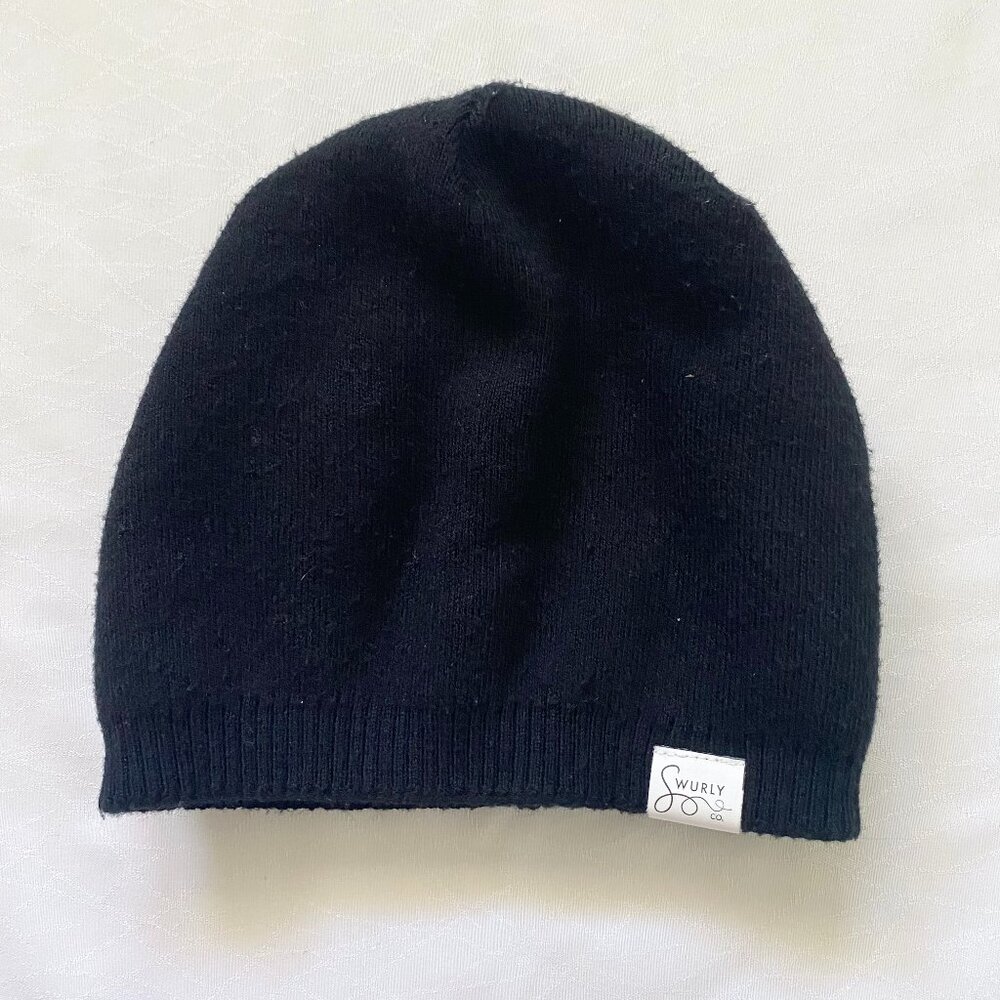 Swurly Co. Mulberry Silk-Lined Wool Slouchy Beanie Double Layered French Black